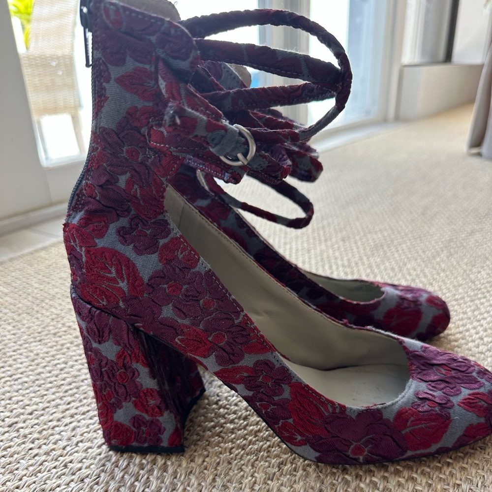 Floral Velvet Block Heels